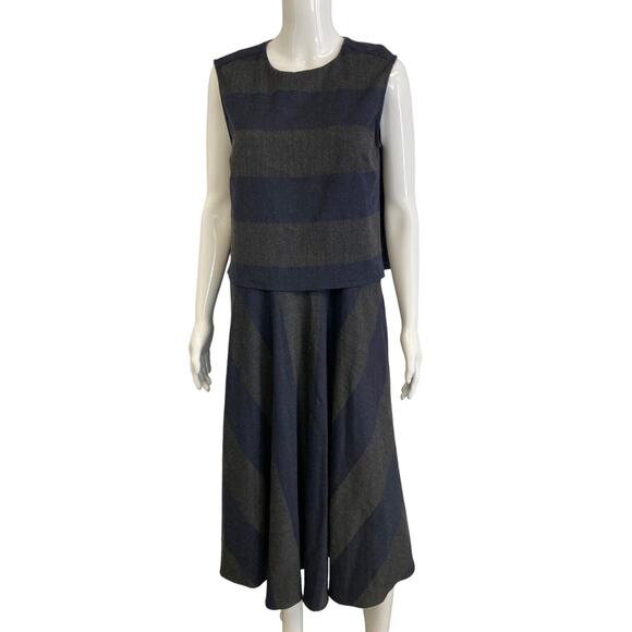 TIBI Gray And Blue Blend Wool Striped Horizon Sleeveless Midi A-Line Dress 6 - Picture 2 of 6